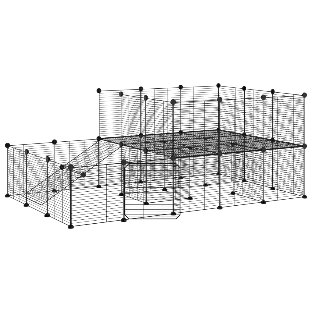 VidaXL Huisdierenkooi met deur 44 panelen 35x35 cm staal zwart