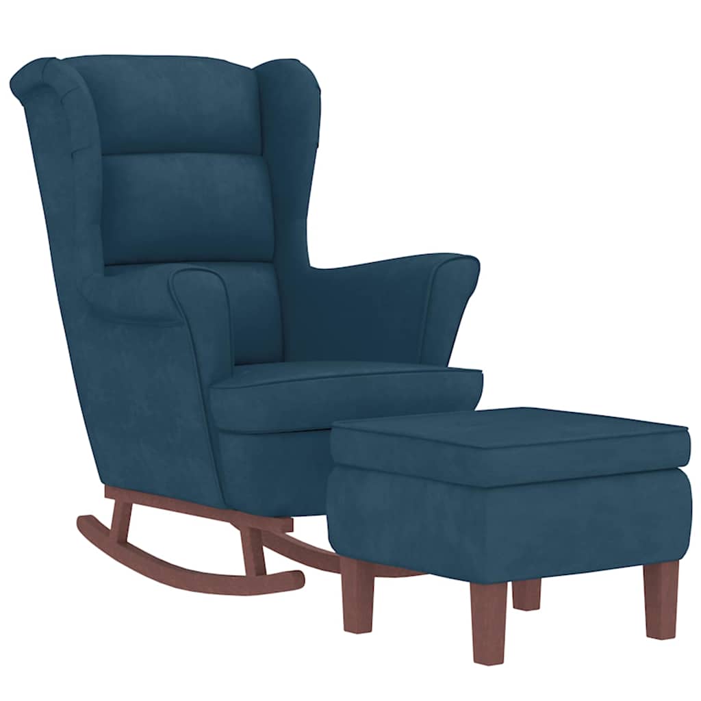 Vidaxl schommelstoel met oorleuning fluweel massief hout blauw