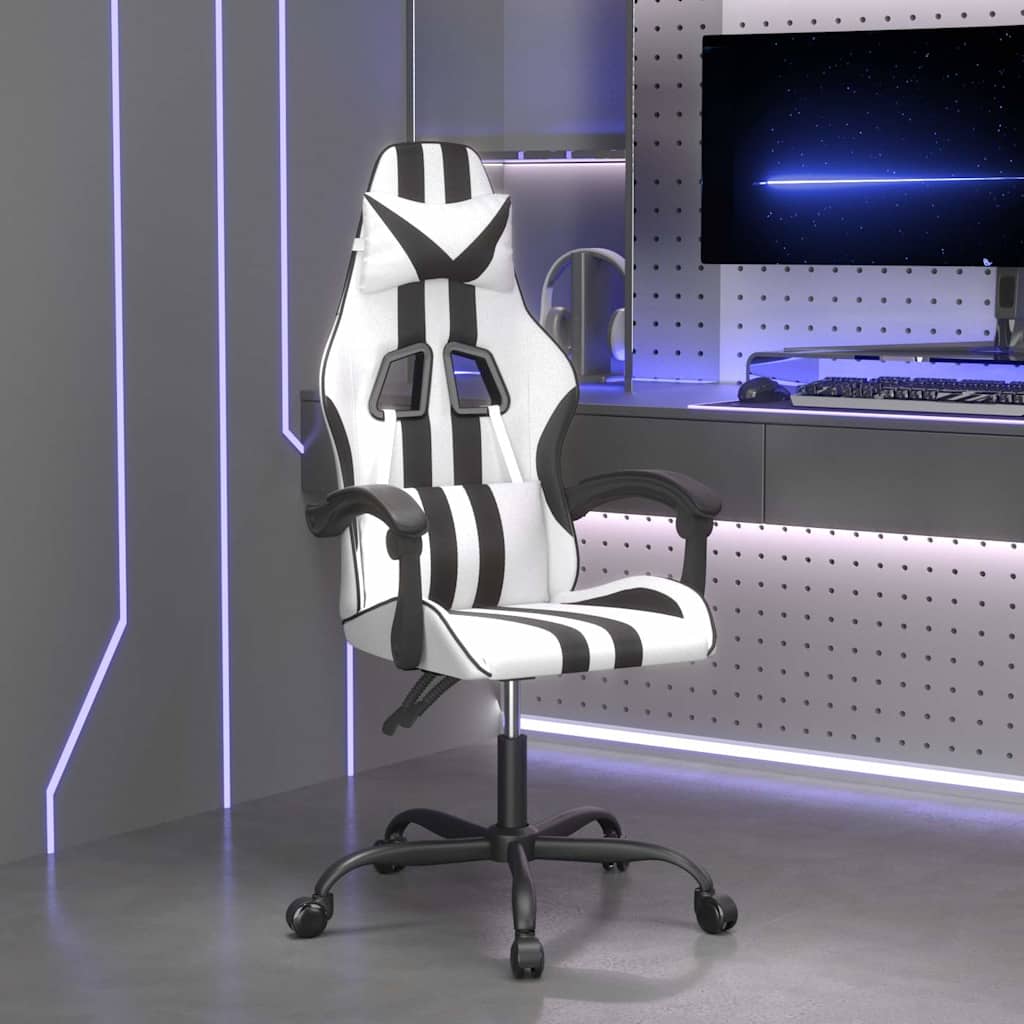 Vidaxl gamestoel draaibaar kunstleer wit en zwart