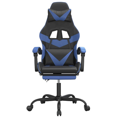 Vidaxl gamestoel draaibaar met voetensteun kunstleer zwart en blauw
