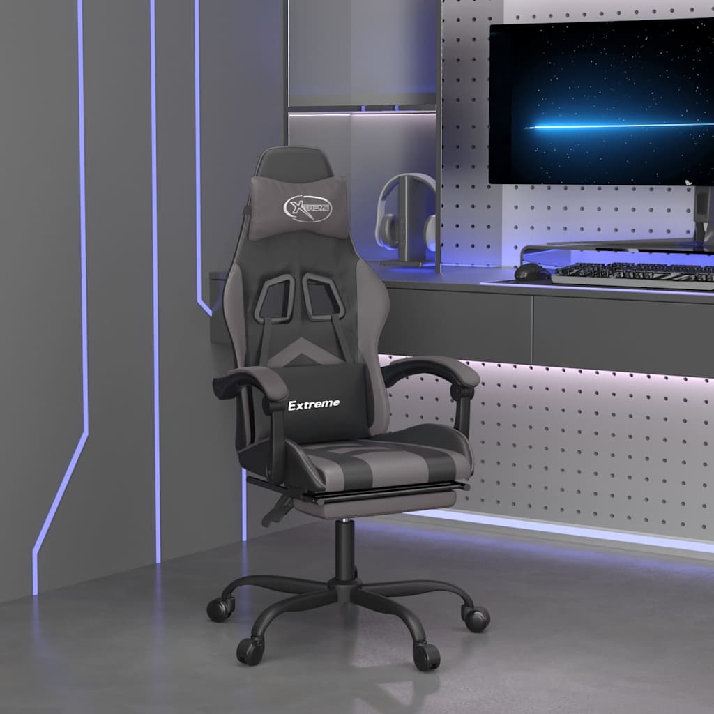 Vidaxl gamestoel draaibaar met voetensteun kunstleer zwart en grijs