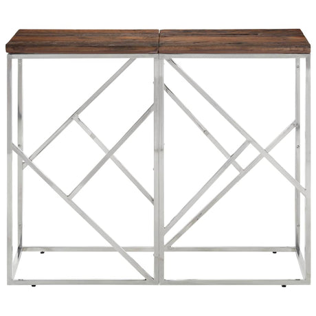 Vidaxl wandtafel roestvrij staal en massief bielshout zilverkleurig