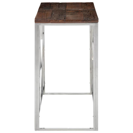 Vidaxl wandtafel roestvrij staal en massief bielshout zilverkleurig