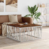 Vidaxl salontafel roestvrij staal en massief gerecycled hout zilver