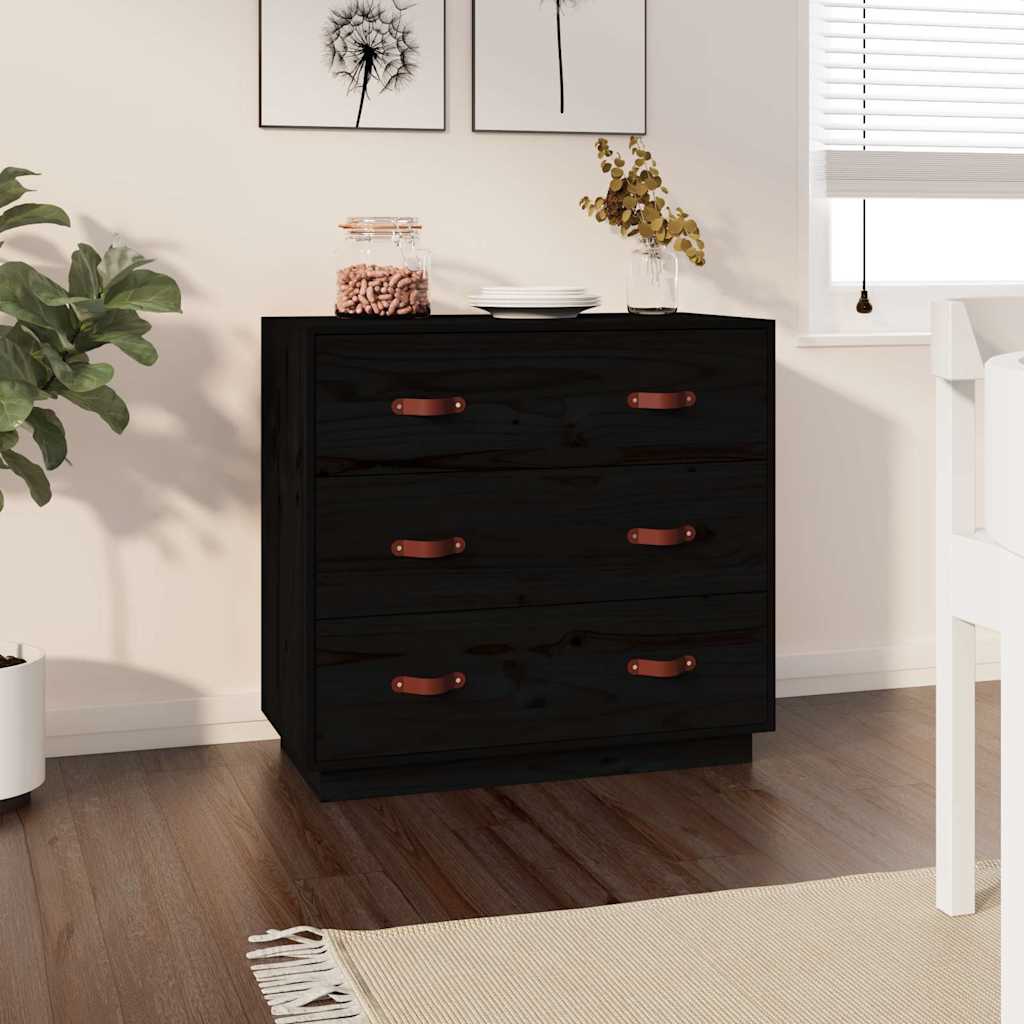 Vidaxl dressoir 80x40x75 cm massief grenenhout zwart