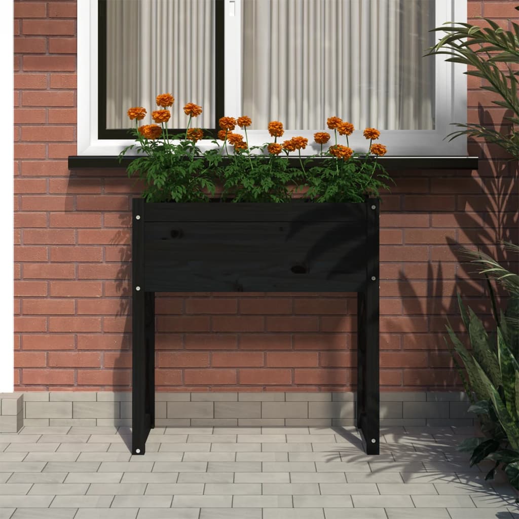 Vidaxl plantenbak 78x40x81 cm massief grenenhout zwart