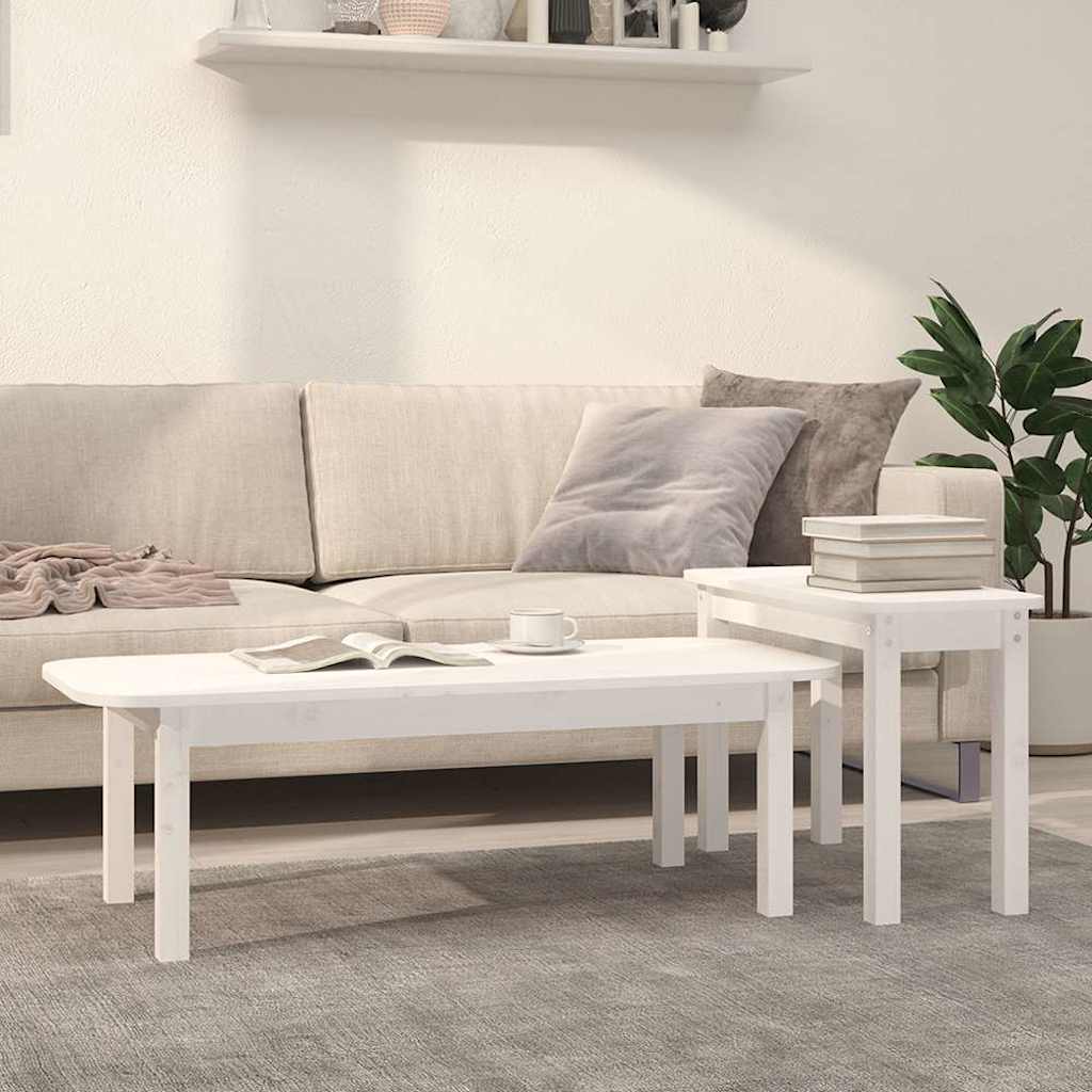 Vidaxl 2-delige salontafelset massief grenenhout wit