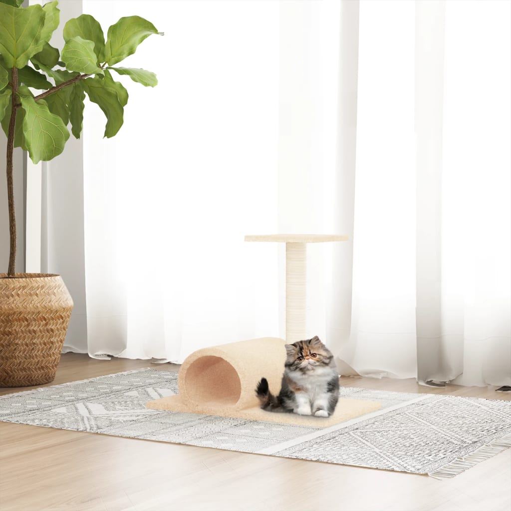 Vidaxl kattenmeubel met tunnel 60x34,5x50 cm crèmekleurig