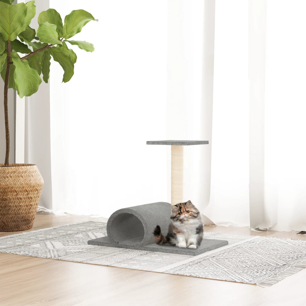 Vidaxl kattenmeubel met tunnel 60x34,5x50 cm lichtgrijs