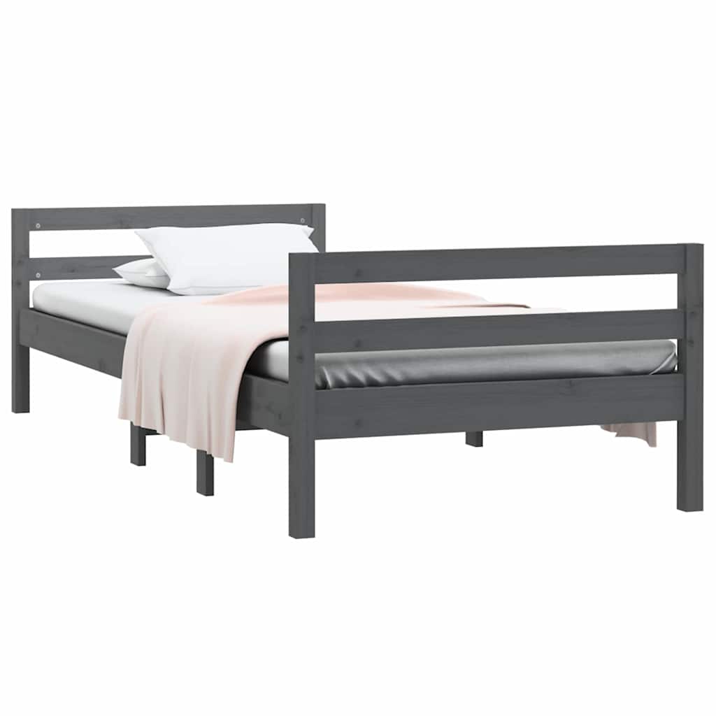 Vidaxl bedframe massief grenenhout grijs 90x200 cm