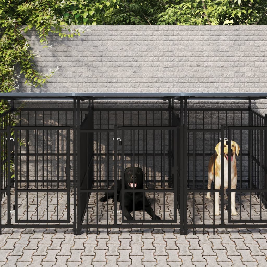 VidaXL Hondenkennel met dak 7,51 m² staal