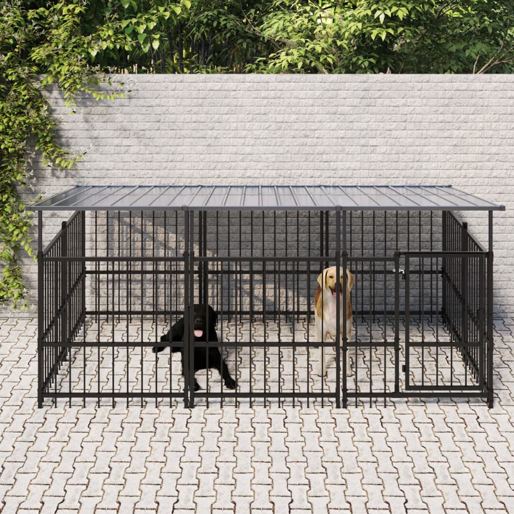 VidaXL Hondenkennel met dak 3,75 m² staal