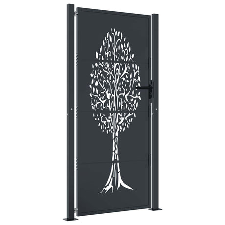 Vidaxl poort 100x175 cm met boomontwerp staal antracietkleurig