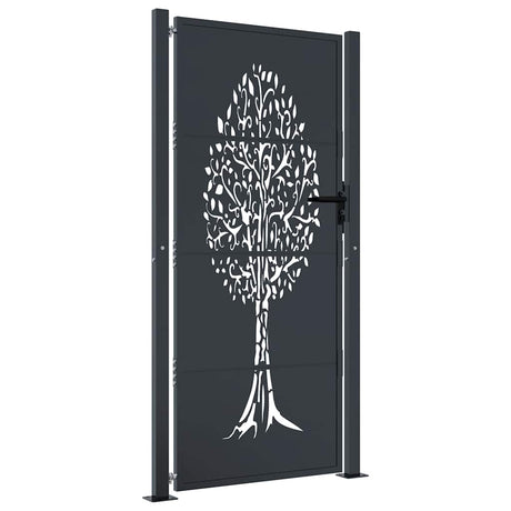 Vidaxl poort 100x200 cm met boomontwerp staal antracietkleurig