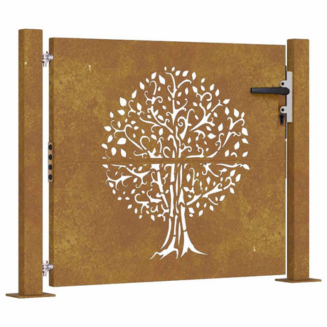 Vidaxl poort 105x105 cm boomontwerp cortenstaal