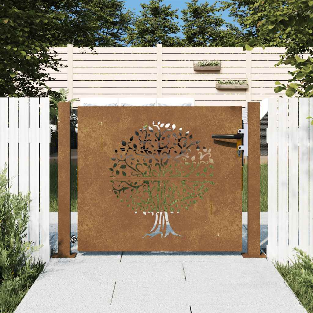 Vidaxl poort 105x105 cm boomontwerp cortenstaal