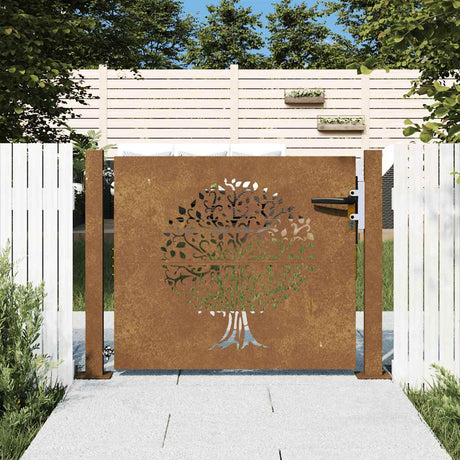 Vidaxl poort 105x105 cm boomontwerp cortenstaal