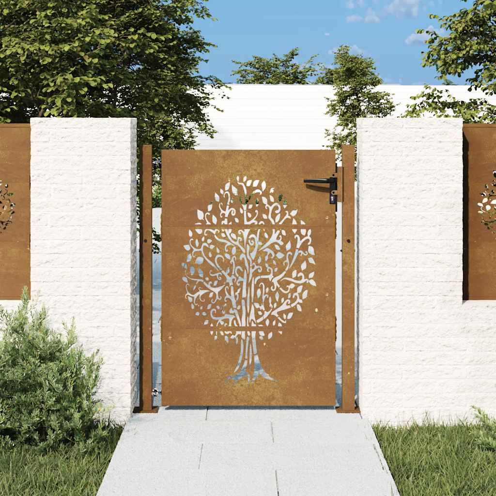 Vidaxl poort 100x125 cm boomontwerp cortenstaal
