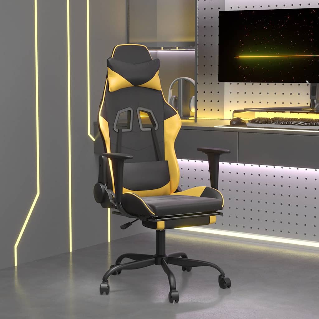 Vidaxl gamestoel met voetensteun kunstleer zwart en goudkleurig