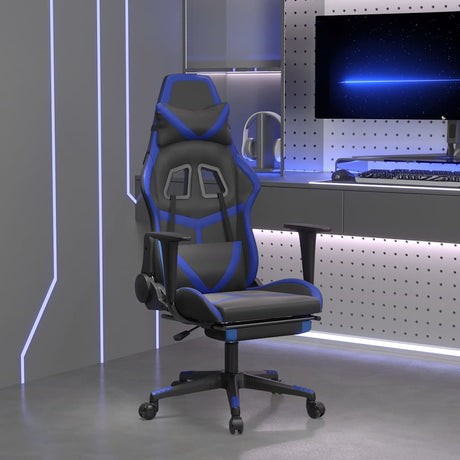 Vidaxl gamestoel met voetensteun kunstleer zwart en blauw