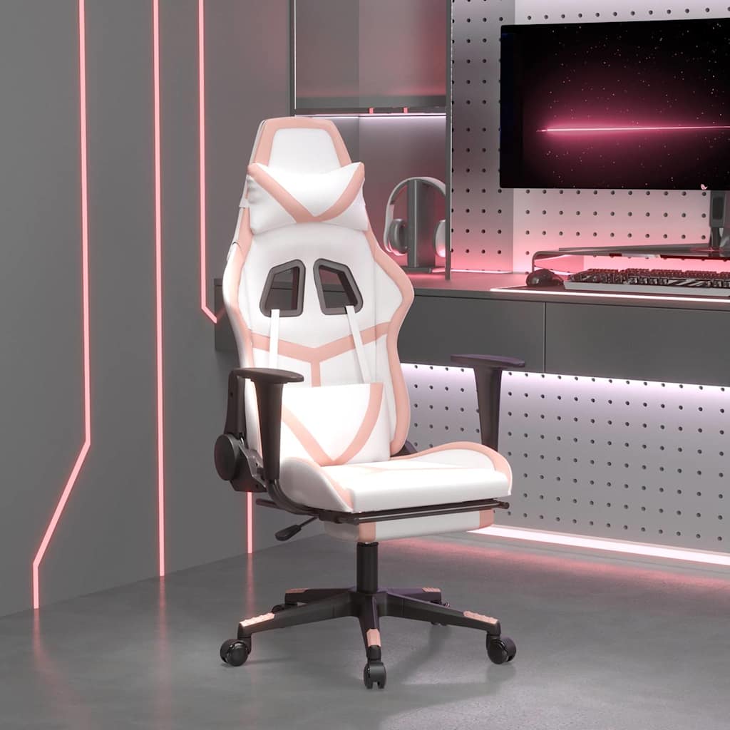 Vidaxl gamestoel met voetensteun kunstleer wit en roze