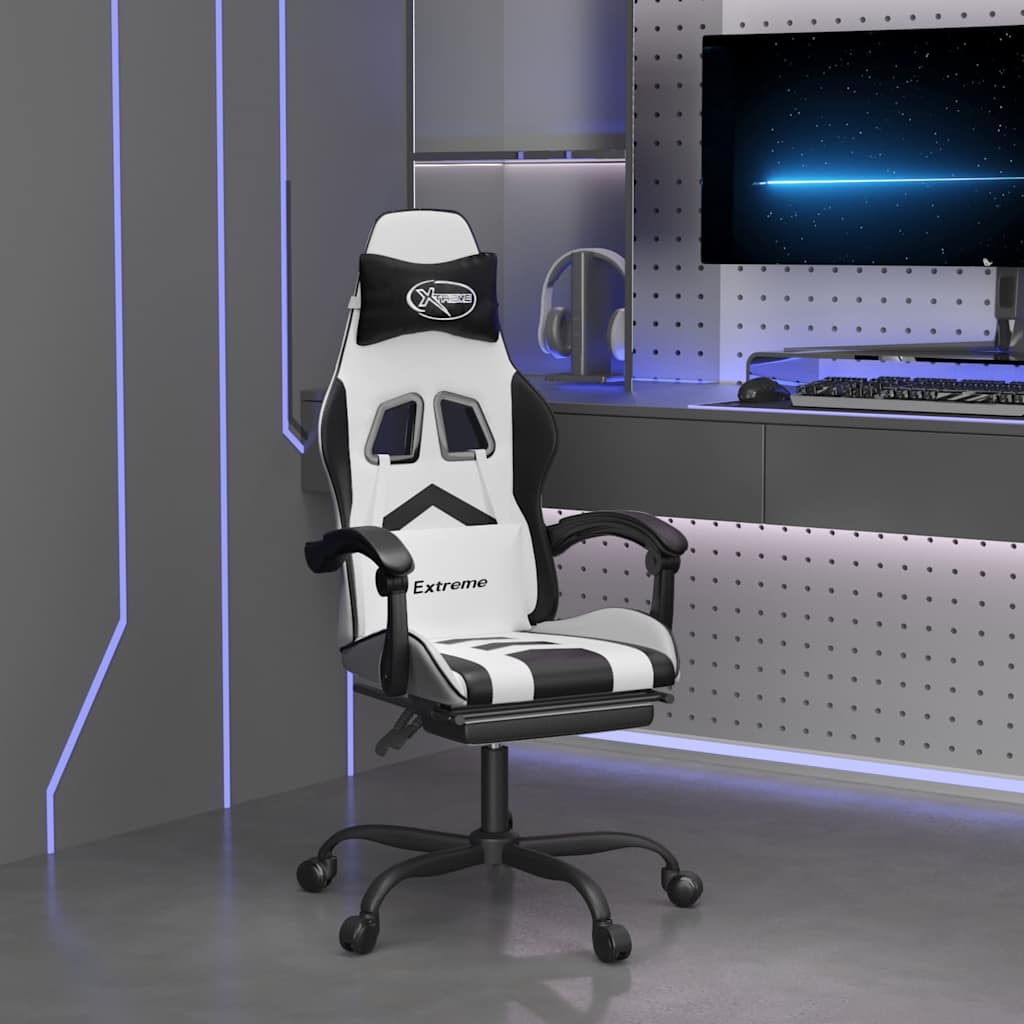 Vidaxl gamestoel met voetensteun kunstleer wit en zwart