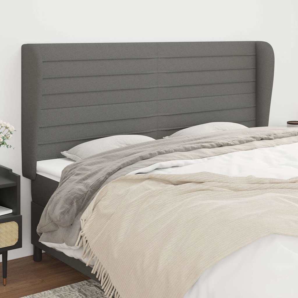 Vidaxl hoofdbord met randen 203x23x118 128 cm stof donkergrijs