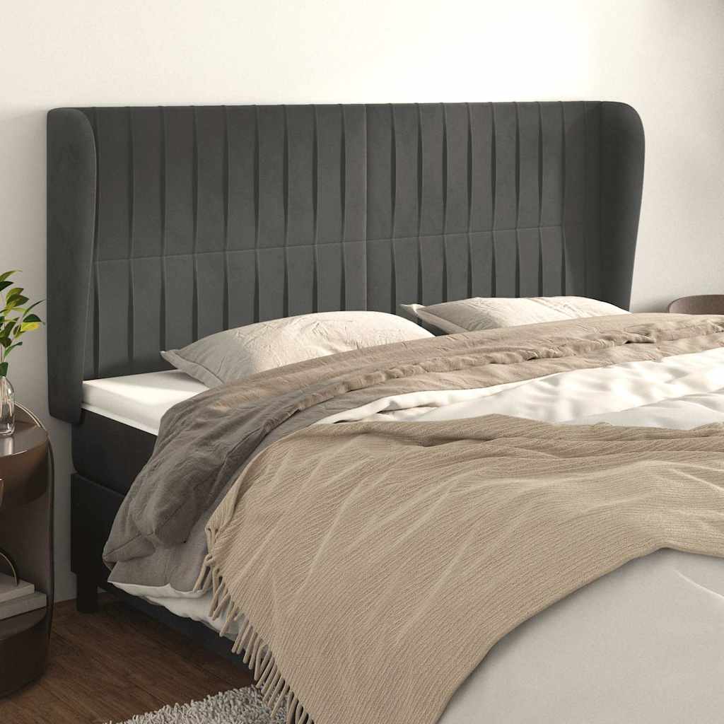 Vidaxl hoofdbord met randen 183x23x118 128 cm fluweel donkergrijs
