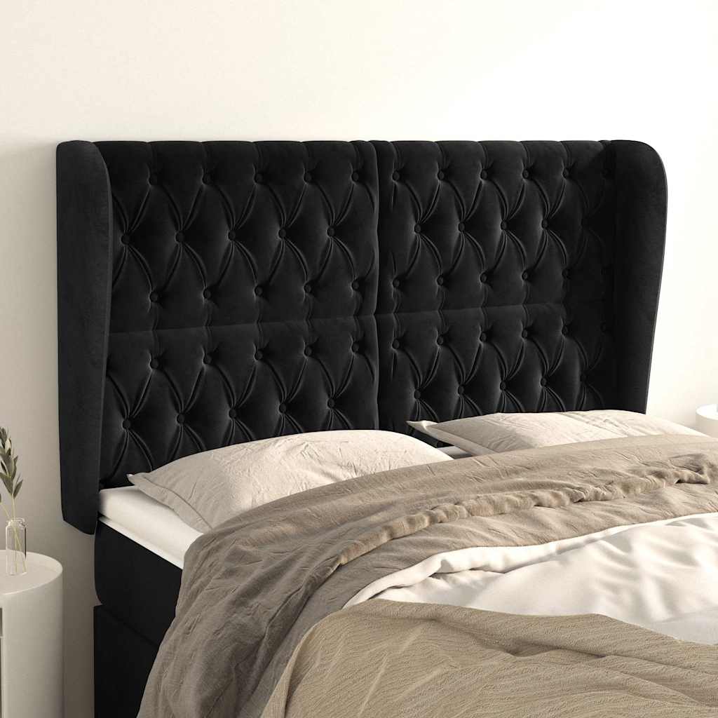 Vidaxl hoofdbord met randen 163x23x118 128 cm fluweel zwart