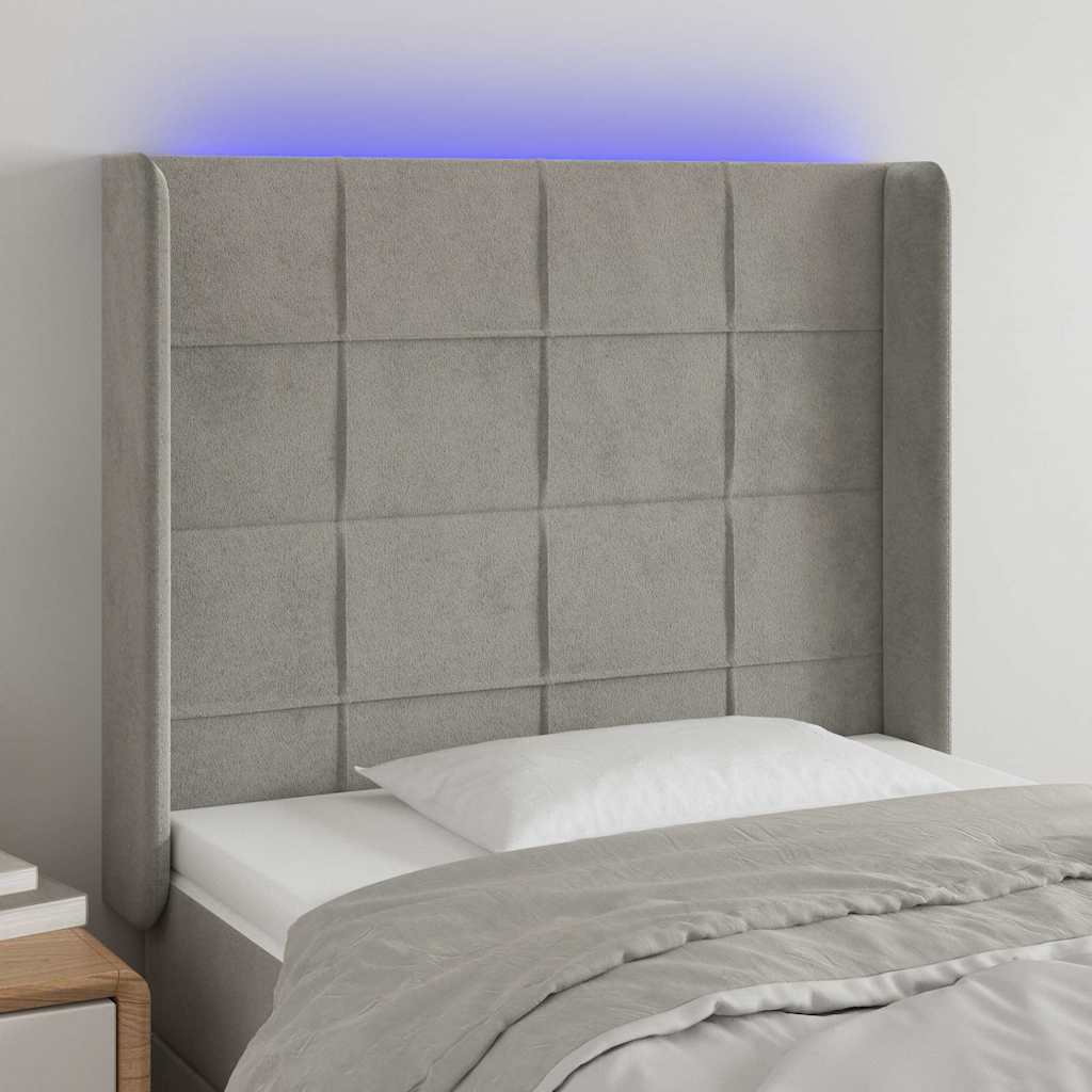 Vidaxl hoofdbord led 103x16x118 128 cm fluweel lichtgrijs