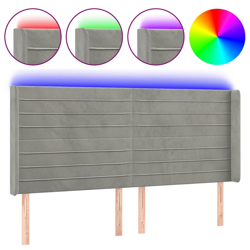Vidaxl hoofdbord led 183x16x118 128 cm fluweel lichtgrijs