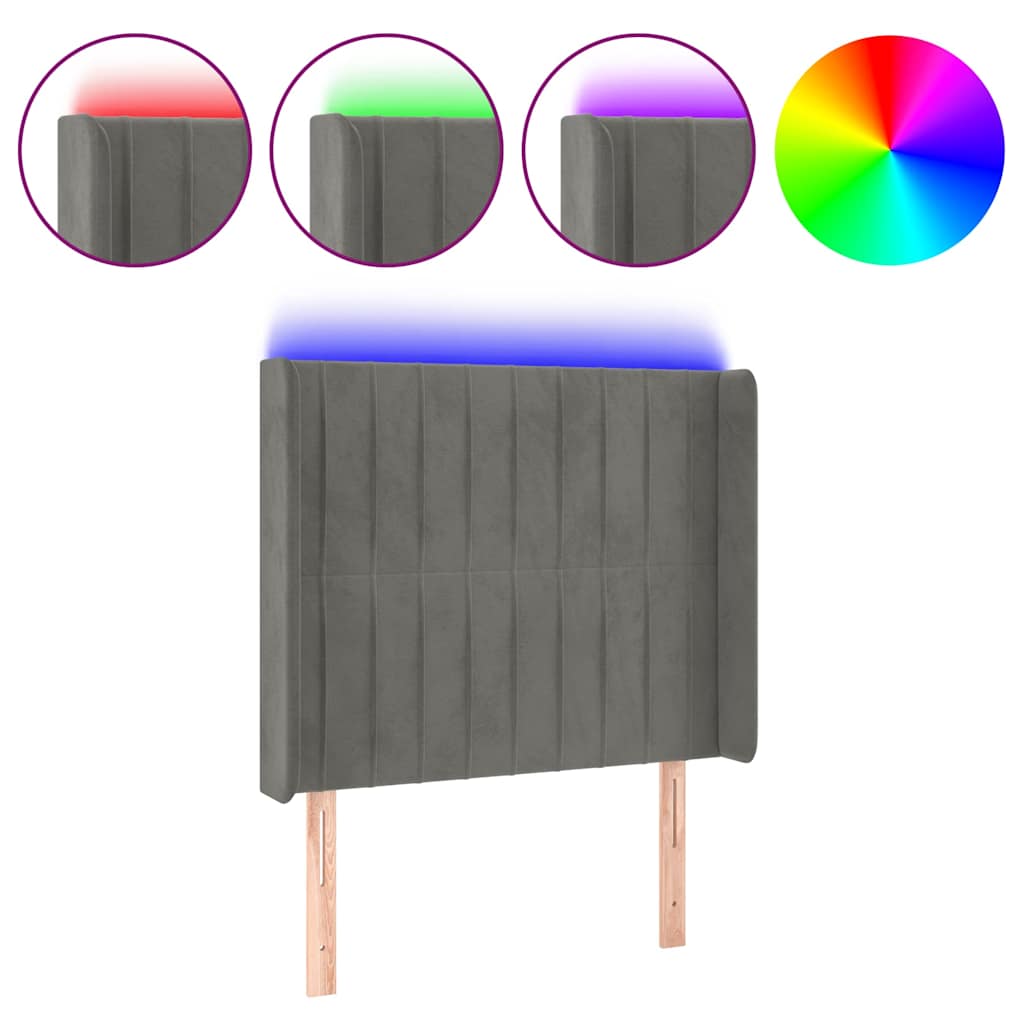 Vidaxl hoofdbord led 103x16x118 128 cm fluweel lichtgrijs
