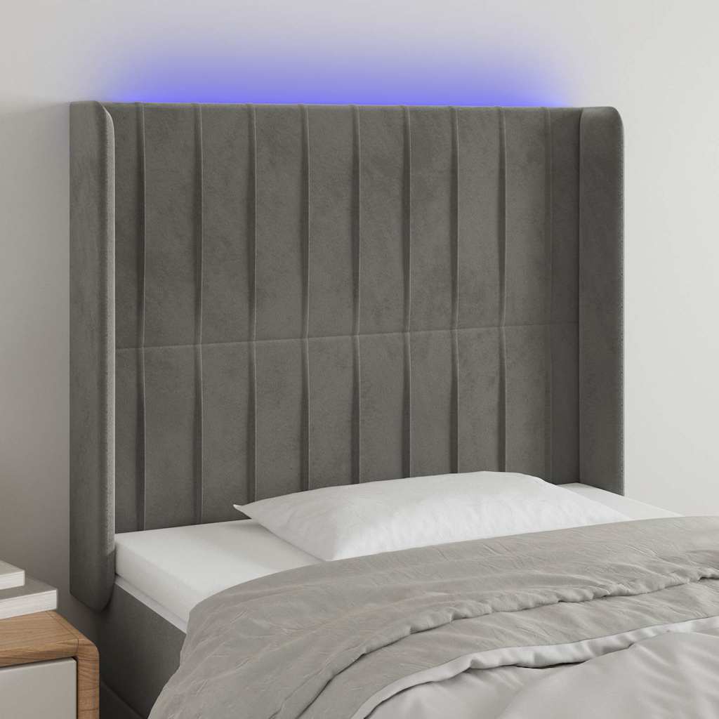 Vidaxl hoofdbord led 103x16x118 128 cm fluweel lichtgrijs