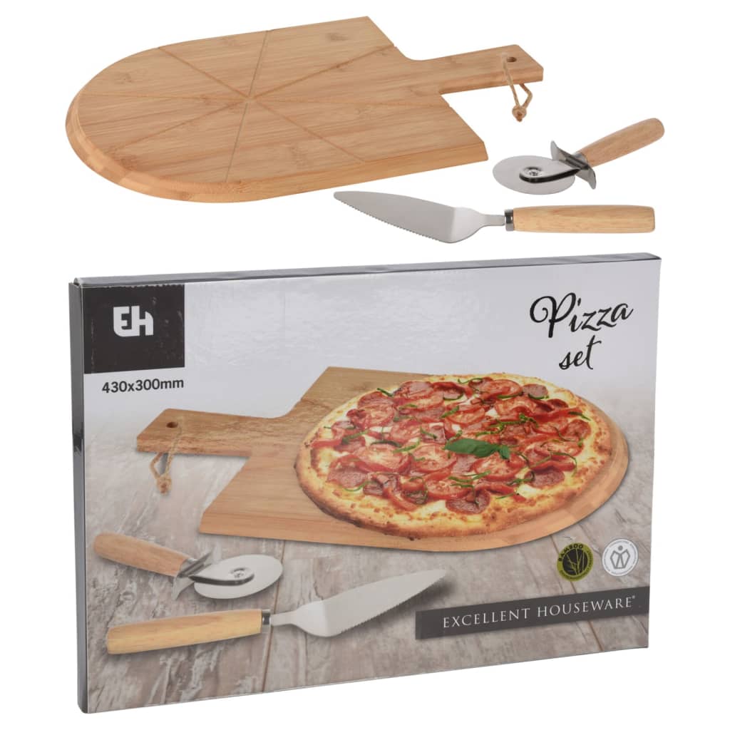 Excellent houseware houseware 3-delige pizzasnijset 43x30 cm bamboe