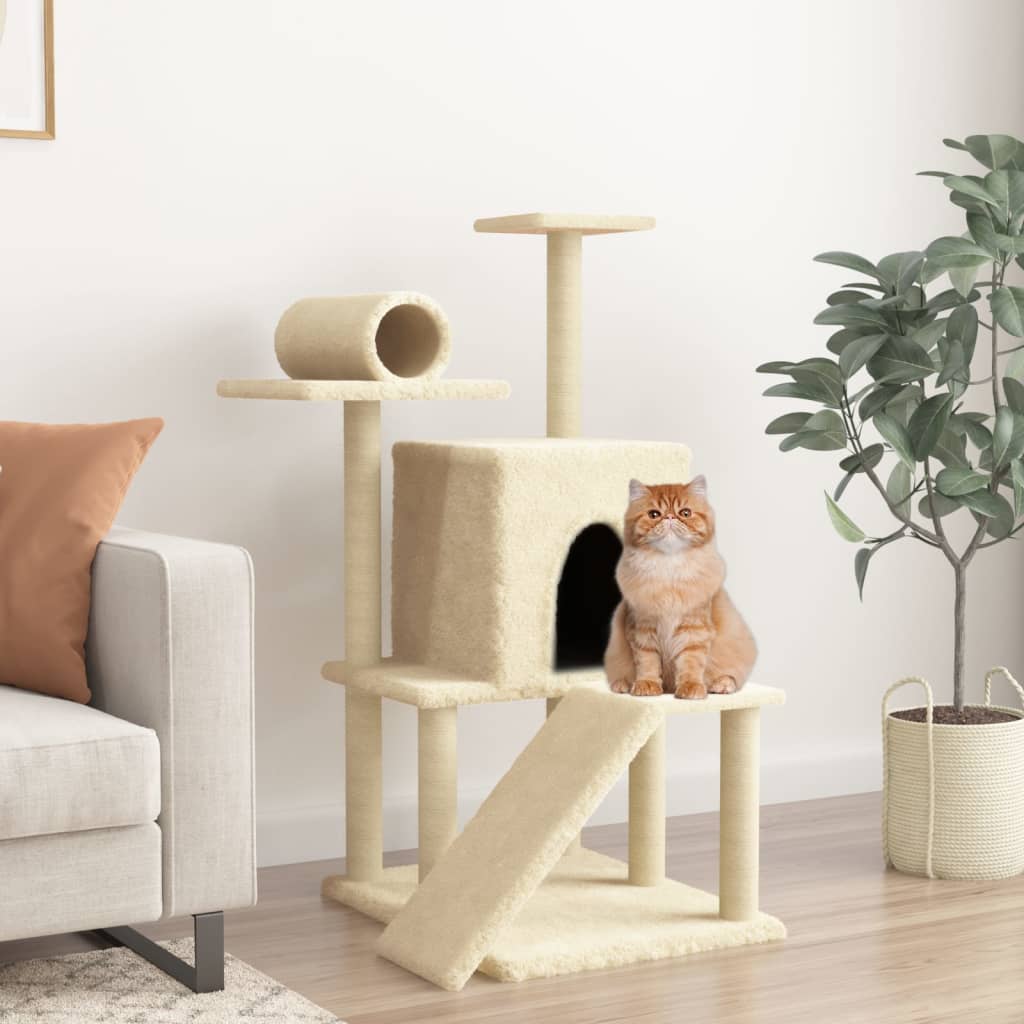 Vidaxl kattenmeubel met sisal krabpalen 110,5 cm crèmekleurig