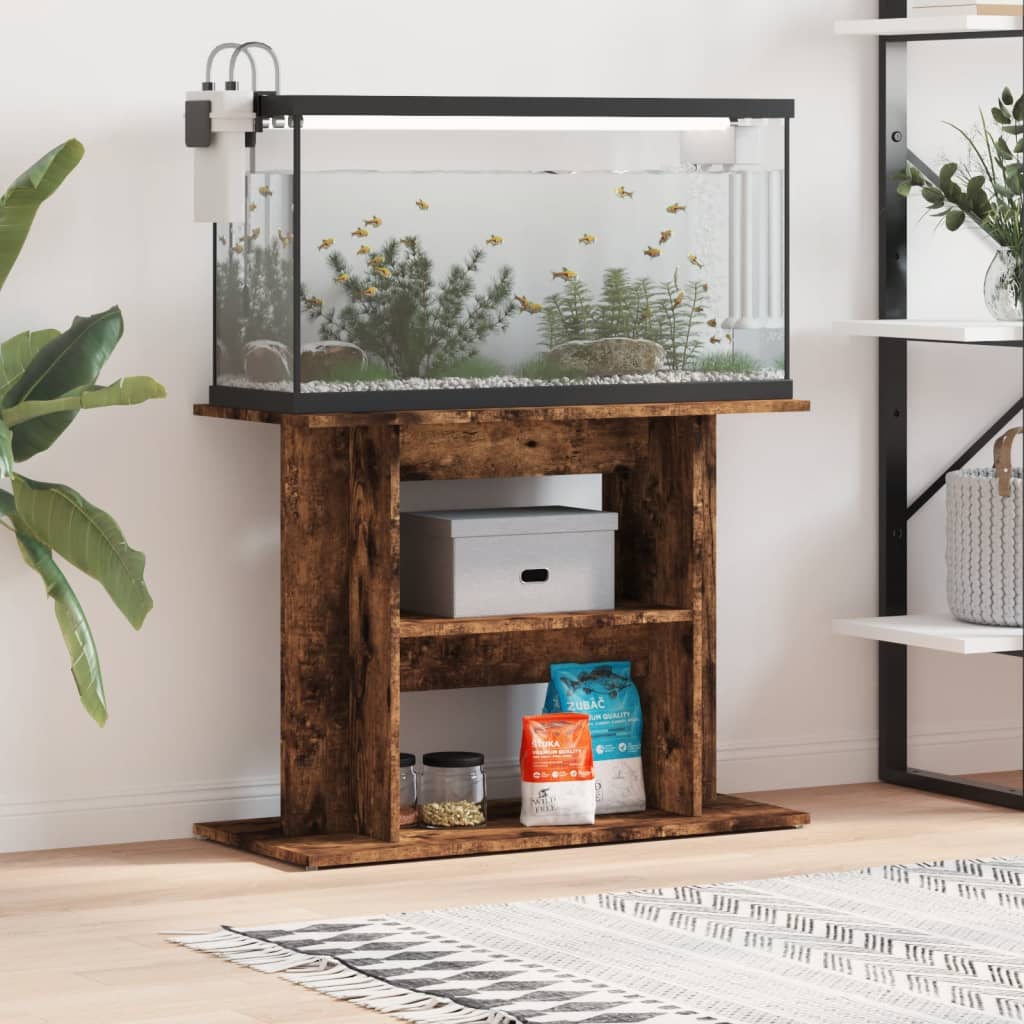 VidaXL Aquariumstandaard 80x35x60 cm bewerkt hout gerookt eikenkleurig