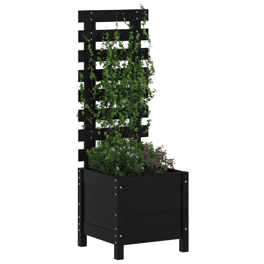 Vidaxl plantenbak met rek 39x39,5x114 cm massief grenenhout zwart