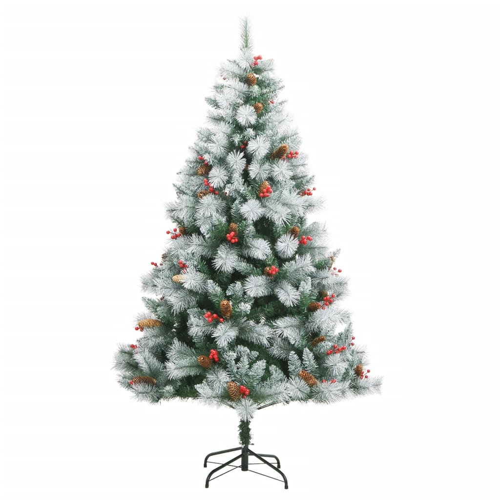 VidaXL Kunstkerstboom met scharnieren dennenappels en bessen 210 cm