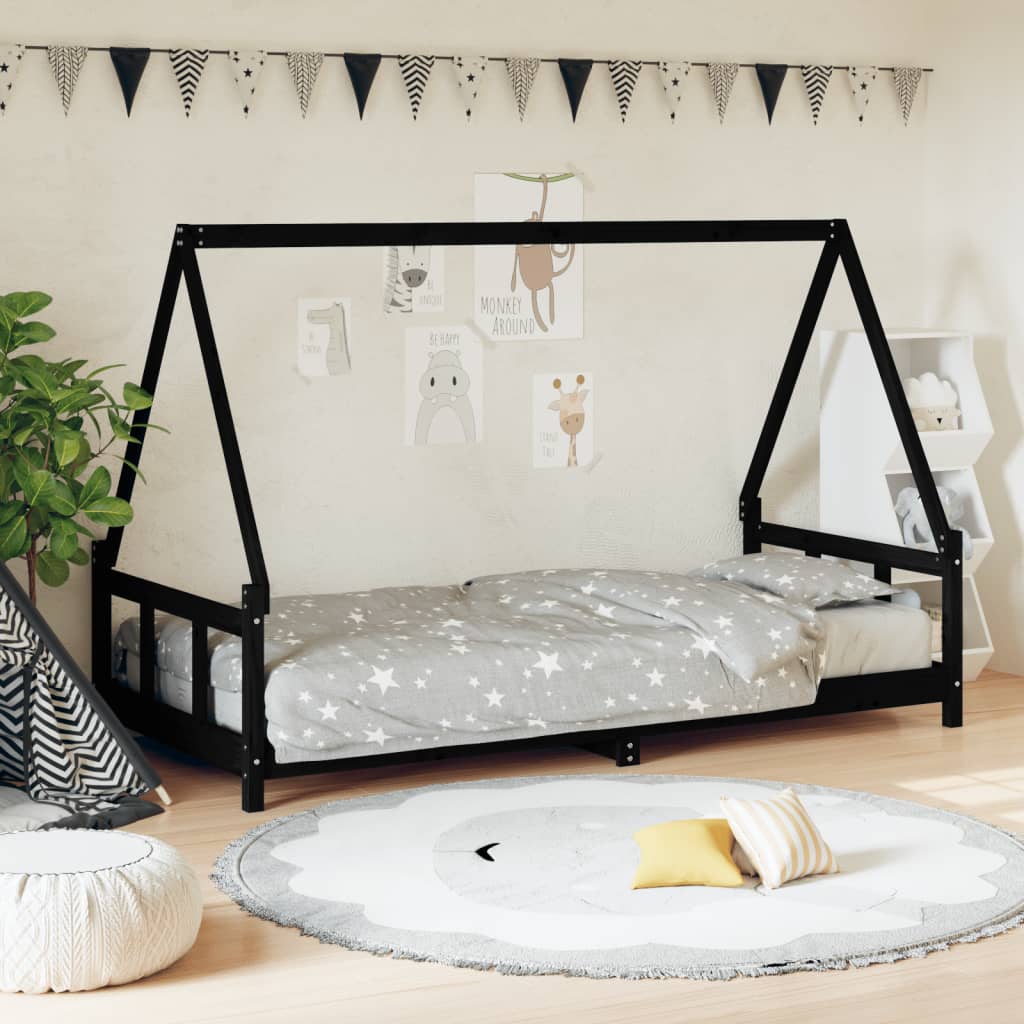 Vidaxl kinderbedframe 90x190 cm massief grenenhout zwart