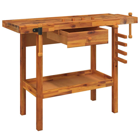 Vidaxl werkbank met lade en bankschroeven 124x52x83 cm massief acaciahout