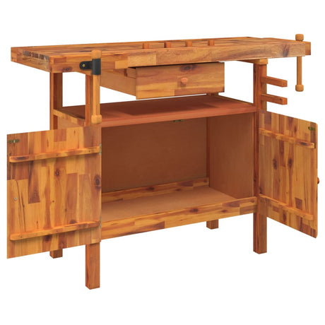 Vidaxl werkbank met lade en bankschroeven 124x52x83 cm massief acaciahout