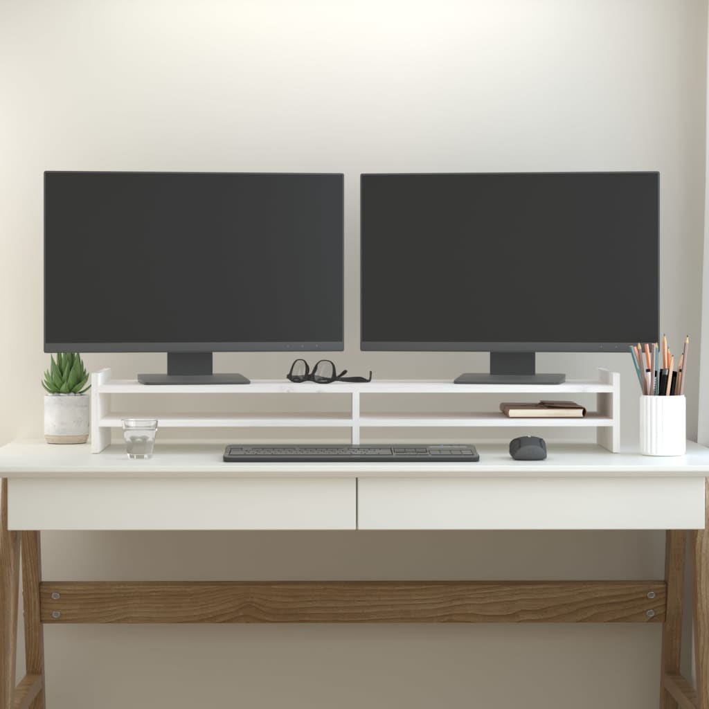 VidaXL Monitorstandaard 100x27x15 cm massief grenenhout wit