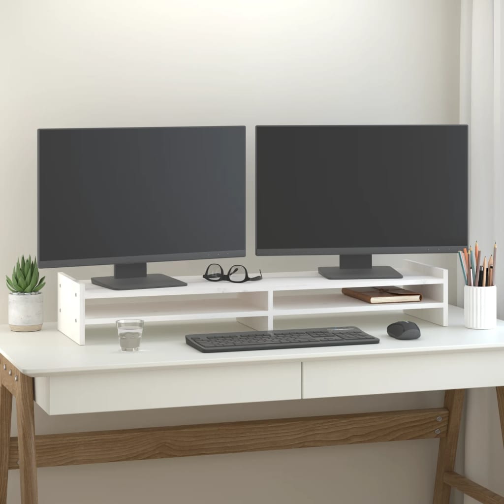 VidaXL Monitorstandaard 100x27x15 cm massief grenenhout wit