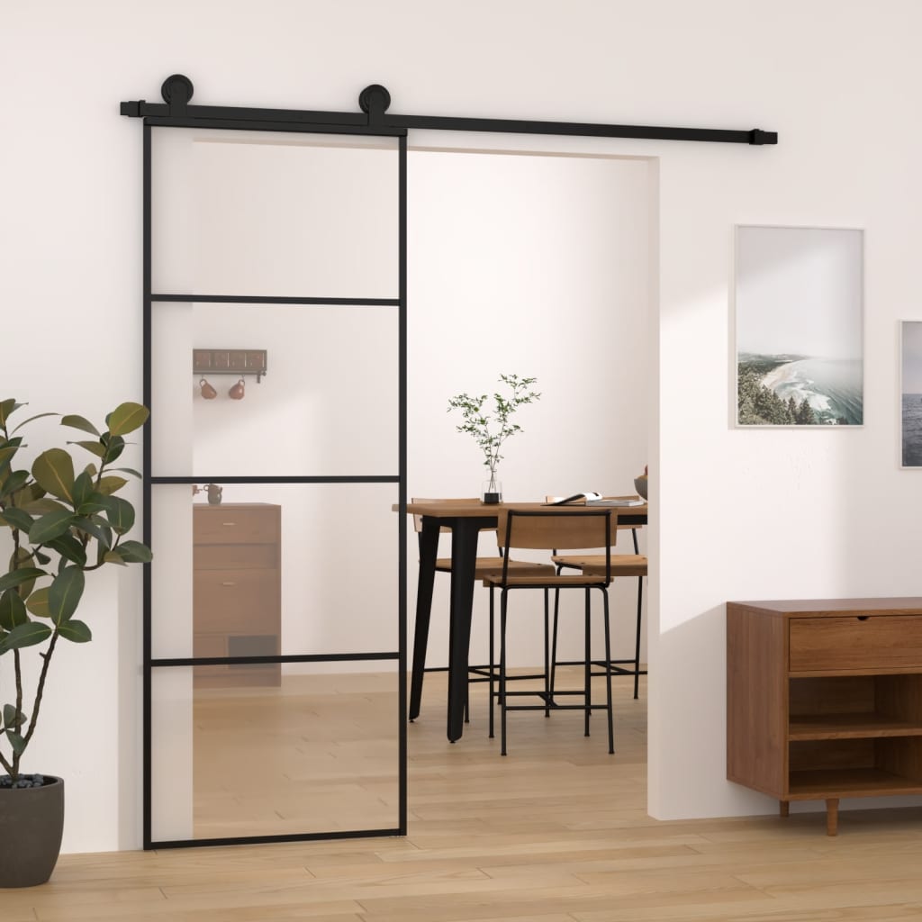 VidaXL Schuifdeur met beslag 76x205 cm ESG-glas en aluminium