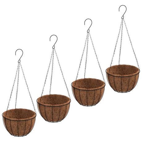 Vidaxl plantenbakken hangend 4 st met kokosbak staal ø 35x52 cm zwart