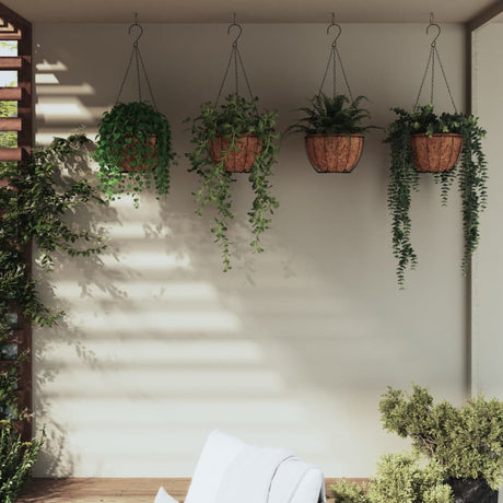 Vidaxl plantenbakken hangend 4 st met kokosbak staal ø 35x52 cm zwart