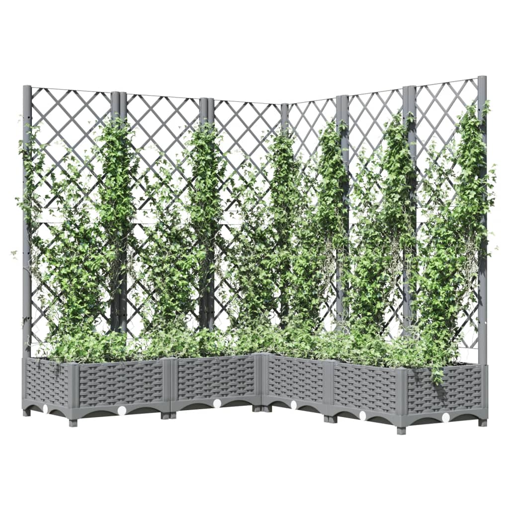 Vidaxl plantenbak met latwerk 120x120x121,5 cm polypropeen lichtgrijs