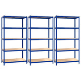 VidaXL Opbergrekken 3 st 5-laags staal en bewerkt hout blauw