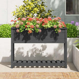 Vidaxl plantenbak met schap 111,5x34,5x81 cm massief grenenhout grijs