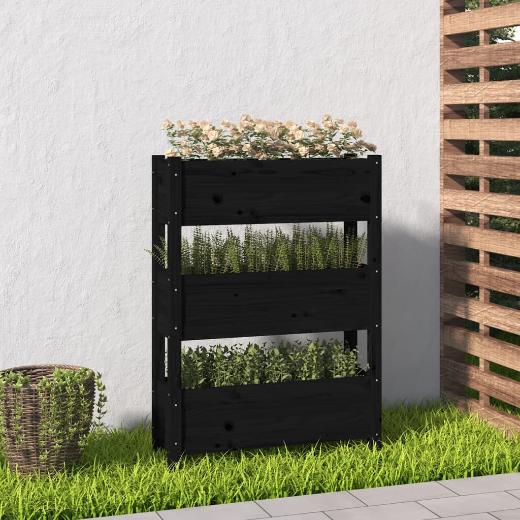 Vidaxl plantenbak 77x25x104,5 cm massief grenenhout zwart